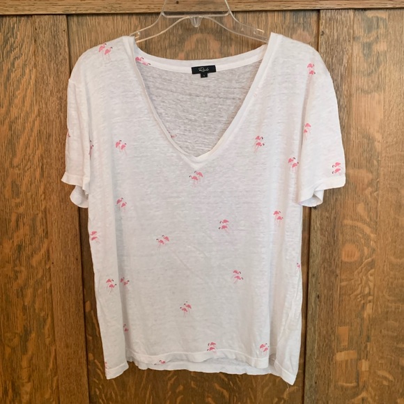 Rails linen blend sheer lightweight flamingo T-shirt large L - Picture 1 of 6